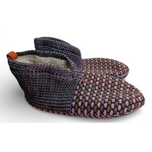 Bombas Gripper Slipper Womens M 9-11.5 Pink Green Geometric Sherpa Lined Knit